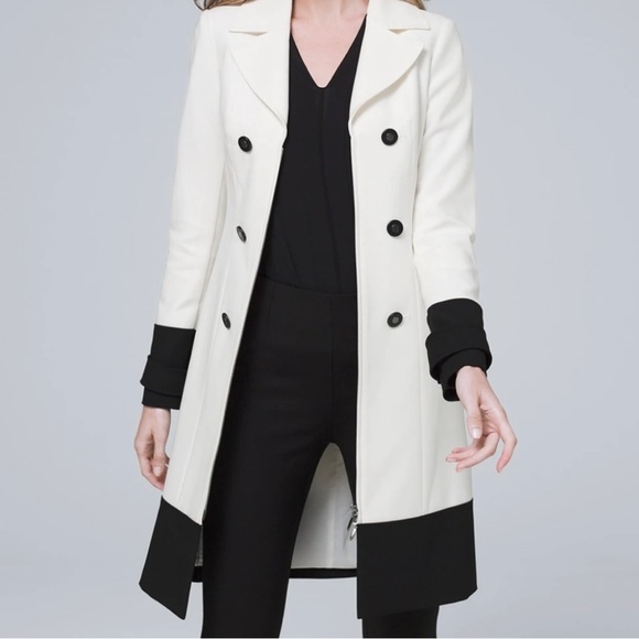 NEW White House Black Market Ecru/Black Colorblock Coat S - Picture 3 of 3